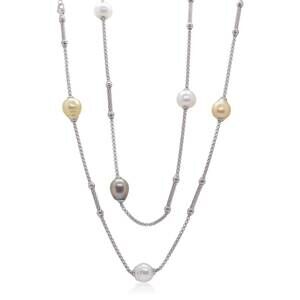 NEW DISC women's pearl station necklace in black, grey & yellow